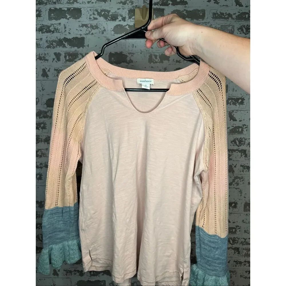 Sundance | women pink long sleeve top with patterned knitted sleeves